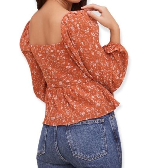 ASTR The Label Nordstrom Long Sleeve Sweetheart Top Rust Multi Floral XL NWT - Picture 3 of 12